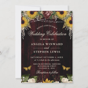 Invitation Mariage Champêtre de Tournesols d'Automne avec Boi