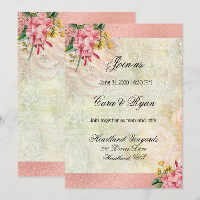 Invitation Mariage Champêtre Élégant Fleurs de Campagne Vinta (Devant / Derrière)