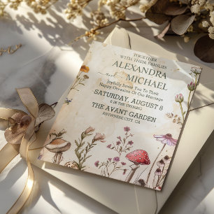 Invitation Mariage Champêtre Enchanté de Forêt de Champignons
