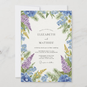 Invitation Mariage champêtre fantaisiste bleu ardoise