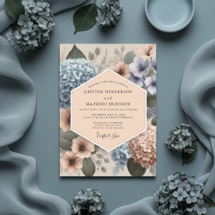 Invitation Mariage Champêtre Fleur Bleu Poussière