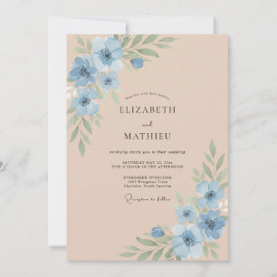 Invitation Mariage Champêtre Fleur de Bleuet et Champagne