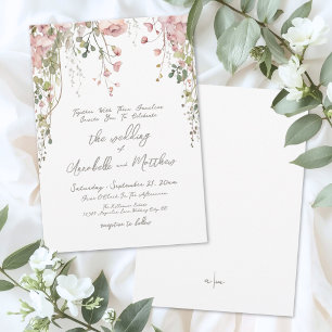 Invitation Mariage Champêtre Fleur de Couleur Rose Pâle Aquar