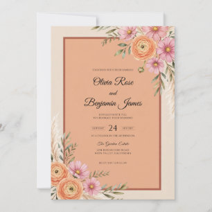 Invitation Mariage Champêtre Fleur de Pêche Poussiéreuse