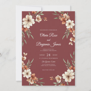 Invitation Mariage Champêtre Fleur Sauvage Crème Rouille