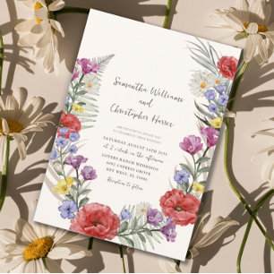 Invitation Mariage Champêtre Fleur Sauvage Ivoire Beige