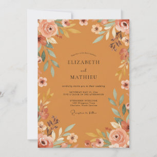 Invitation Mariage Champêtre Fleur Sauvage Terre Cuite