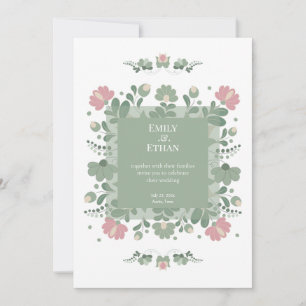 Invitation Mariage Champêtre Fleur Sauvage Vert Sauge