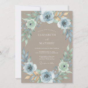 Invitation Mariage Champêtre Fleuris Bleu Ciel