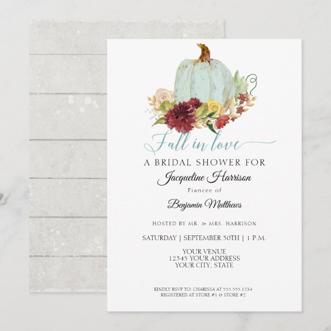 Invitation Mariage Champêtre Fleurs Bordeaux et Citrouille Bl (Devant / Derrière)