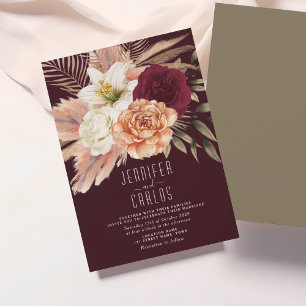 Invitation Mariage Champêtre Floral Bourgogne et Pêche