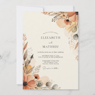 Invitation Mariage Champêtre Floral en Terre Cuite Ambre
