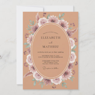 Invitation Mariage Champêtre Floral Rose Terracotta