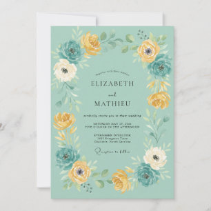 Invitation Mariage Champêtre Floral Turquoise
