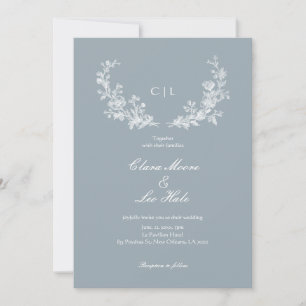 Invitation Mariage Champêtre Français Bleu Ardoise