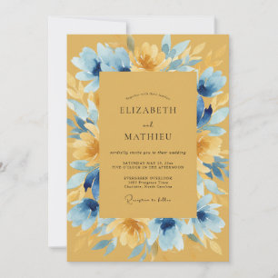 Invitation Mariage Champêtre Moutarde Azur Fleur Sauvage