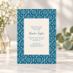 Invitation Mariage Champêtre Rétro Floral Bleu Sarcelle pour