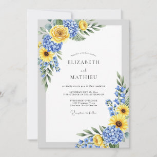 Invitation Mariage Champêtre Spirituel Bleu Jaune