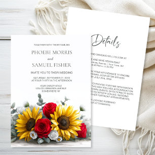 Invitation Mariage Champêtre Tournesol et Rose Rouge Tout en 