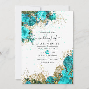 Invitation Mariage Champêtre Turquoise et Or Vintage