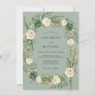 Invitation Mariage champêtre vert sauge immaculé