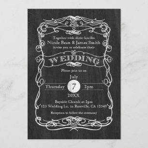 Invitation Mariage Champêtre Vintage Bois Noir et Blanc Ancie