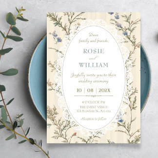 Invitation Mariage champêtre vintage cottagecore avec fleurs 