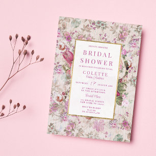 Invitation Mariage champêtre vintage lilas rose floral Shower
