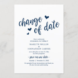 Invitation Mariage, Changement de date, Bleu marine, Annonce