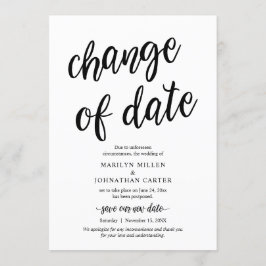 Invitation Mariage, Changement de date, Noir, Annonce