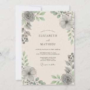 Invitation Mariage Charbon Acier Feuillu