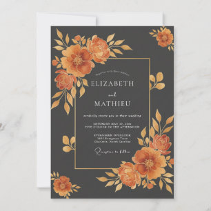 Invitation Mariage Charbon Ambre Fleur Sauvage