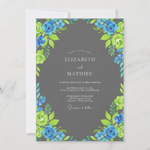Invitation Mariage Charbon Azur Lime Pétales