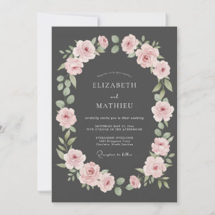 Invitation Mariage Charbon de Bois Rose Pétale