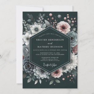 Invitation Mariage Charbon Mauve Fleur Lumineuse