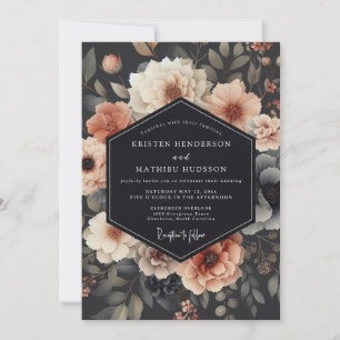 Invitation Mariage Charbon Romantique en Fleurs