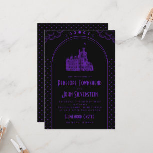 Invitation Mariage Château Art Déco Gothique Violet Noir