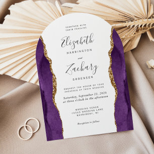 Invitation Mariage Chic Arc en Agate Or Violet