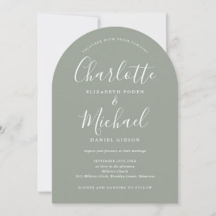 Invitation Mariage chic avec arche de script tout en un vert 