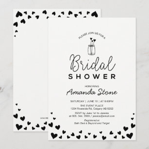 Invitation Mariage chic avec pot Mason et coeurs noir
