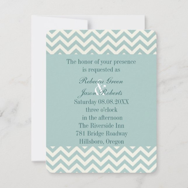 Invitation Mariage chic chevron sarcelle et menthe (Dos)