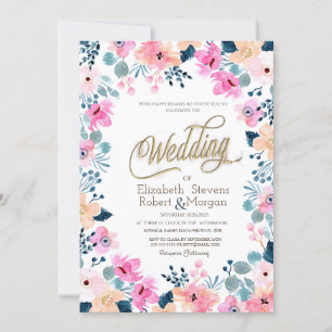Invitation Mariage chic de fleurs roses du jardin