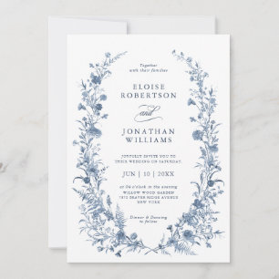 Invitation Mariage Chic de Jardin Français Bleu Victorien Cla