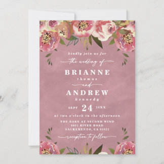 Invitation Mariage Chic Fleur de Rosier Rose en Fleur