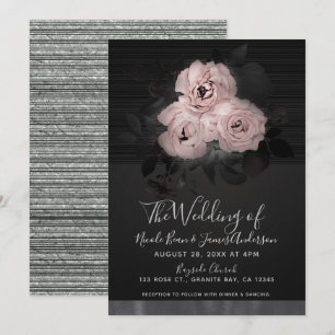 Invitation Mariage chic floral glamour rose et noir moderne