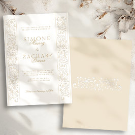Invitation Mariage Chic Formel Bordure Ecru à Rinceaux