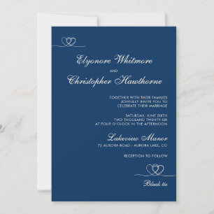 Invitation Mariage chic moderne bleu marine profond mélange e