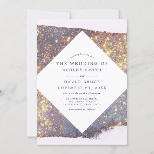 Invitation Mariage Chic Pailleté Or Violet Iridescent 