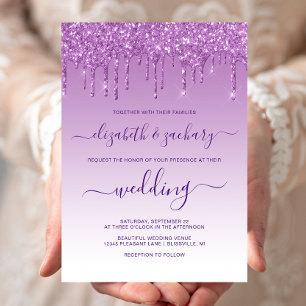 Invitation Mariage Chic Pailleté Violet