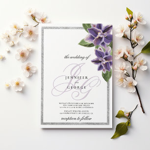 Invitation Mariage chic paillettes argent orchidée lavande vi